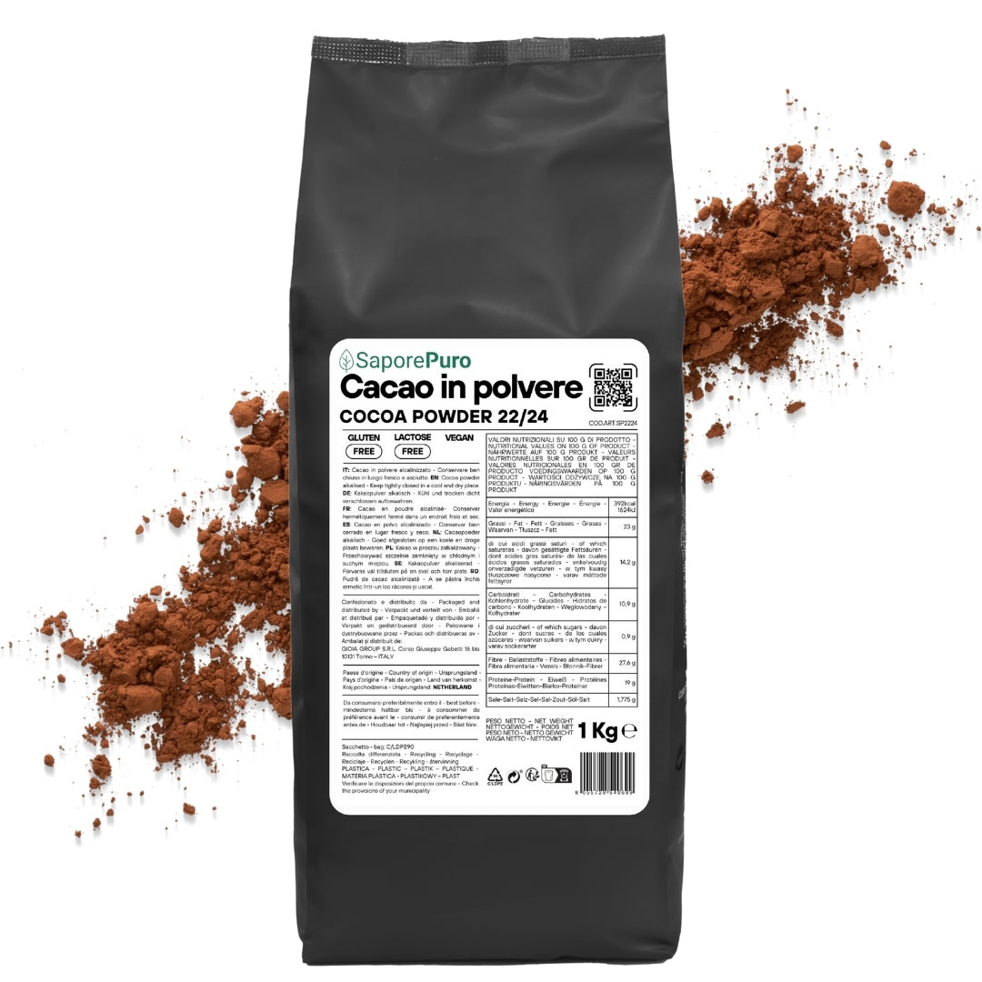 Cacao in Polvere 22-24% di Materia Grassa - Origine Olanda - Gusto deciso e sapore intenso - SaporePuro